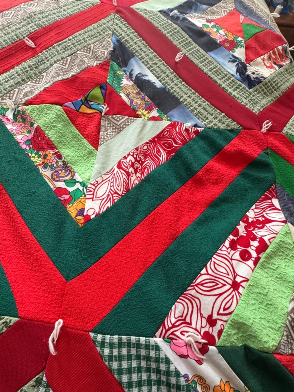 72” x 87” Vintage Handmade Patchwork Quilt – Log Cabin / Scrappy Design - Picture 3 of 14